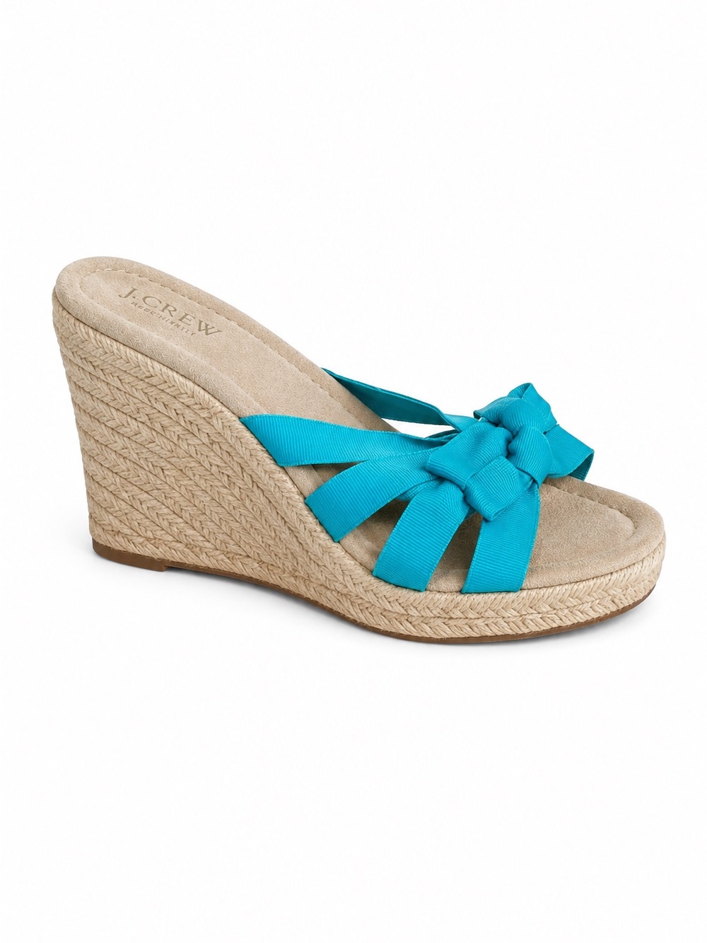 J. Crew Wedge Sandals Blue Ribbon Espadrille Shoes Preppy Resort Style Size 7